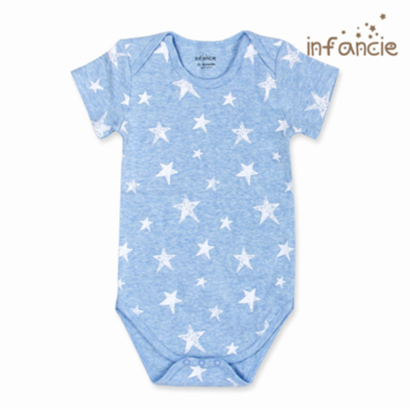 Infancie Baby Short Sleeves Bodysuit Set of 2 Pcs (100% Cotton) Grey / Blue